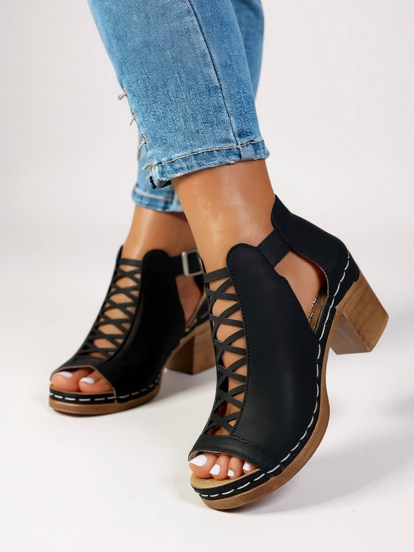 Lila | Crisscross Cutout Block Heels