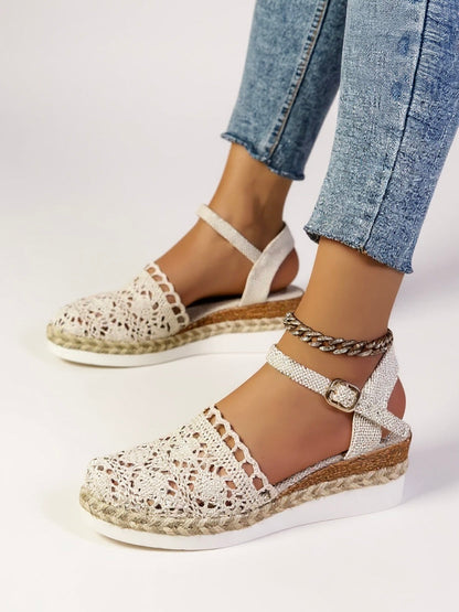 Lila | Crochet Flatform Sandals with Ankle Buckle