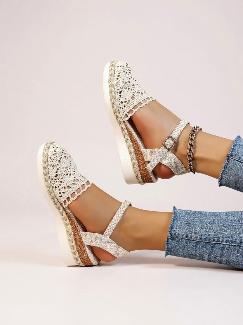 Lila | Crochet Flatform Sandals with Ankle Buckle