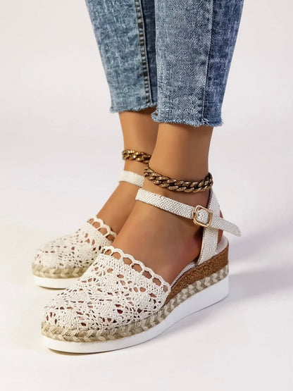 Lila | Crochet Flatform Sandals with Ankle Buckle