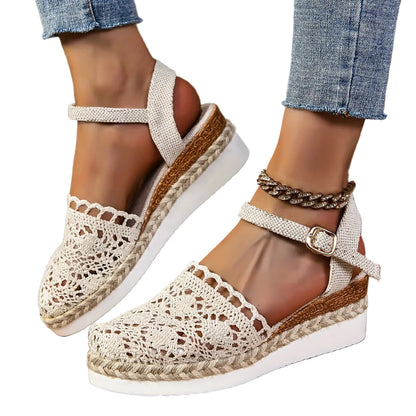 Lila | Crochet Flatform Sandals with Ankle Strap