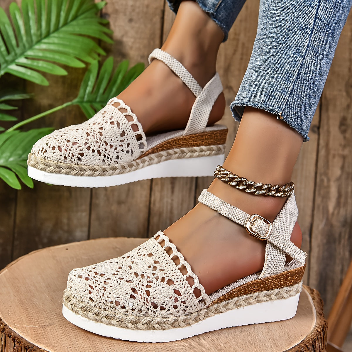 Lila | Crochet Flatform Sandals with Ankle Strap