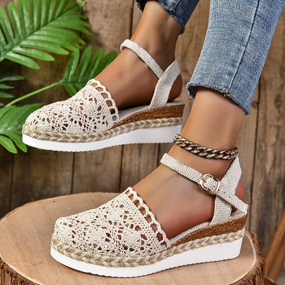 Lila | Crochet Flatform Sandals with Ankle Strap