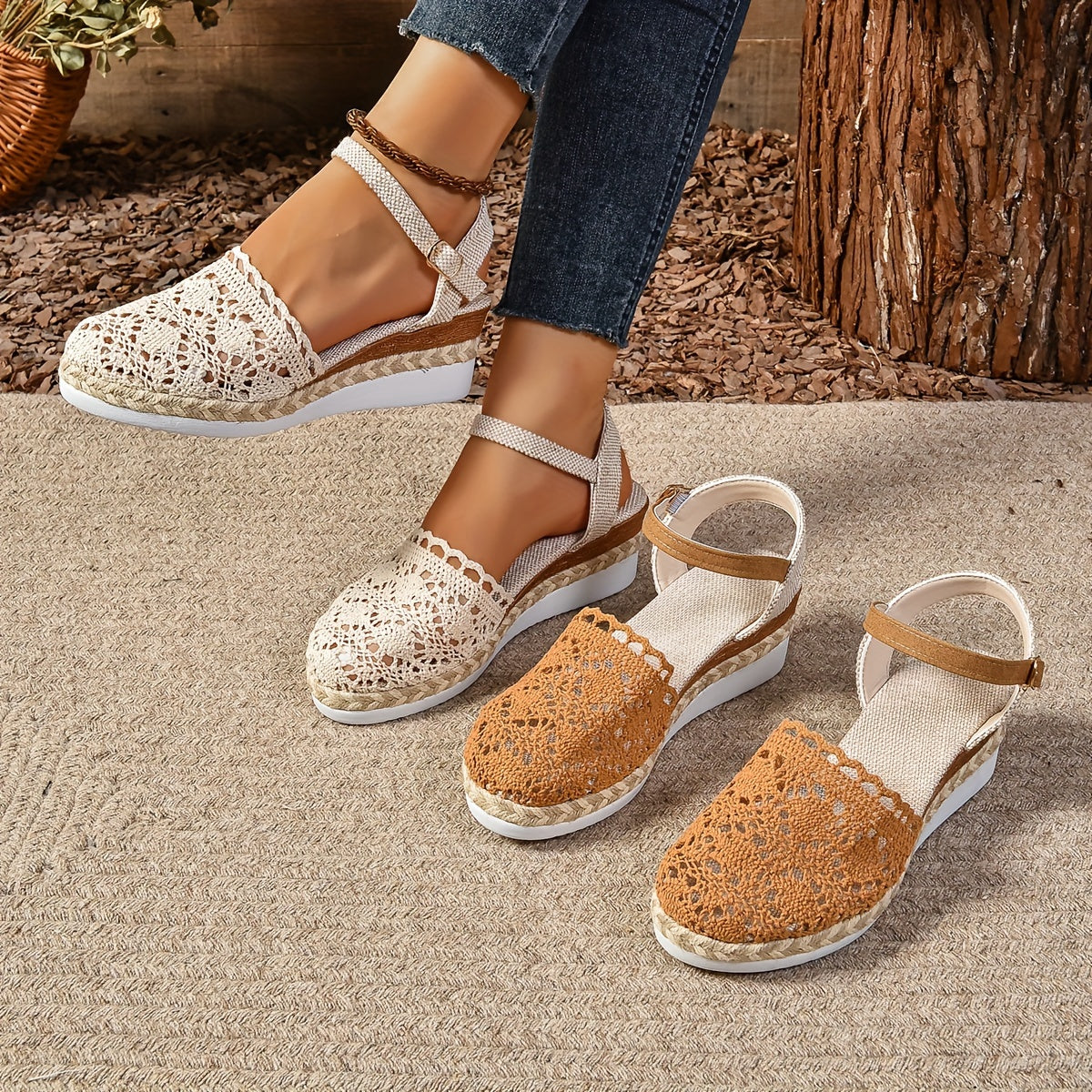 Lila | Crochet Flatform Sandals with Ankle Strap