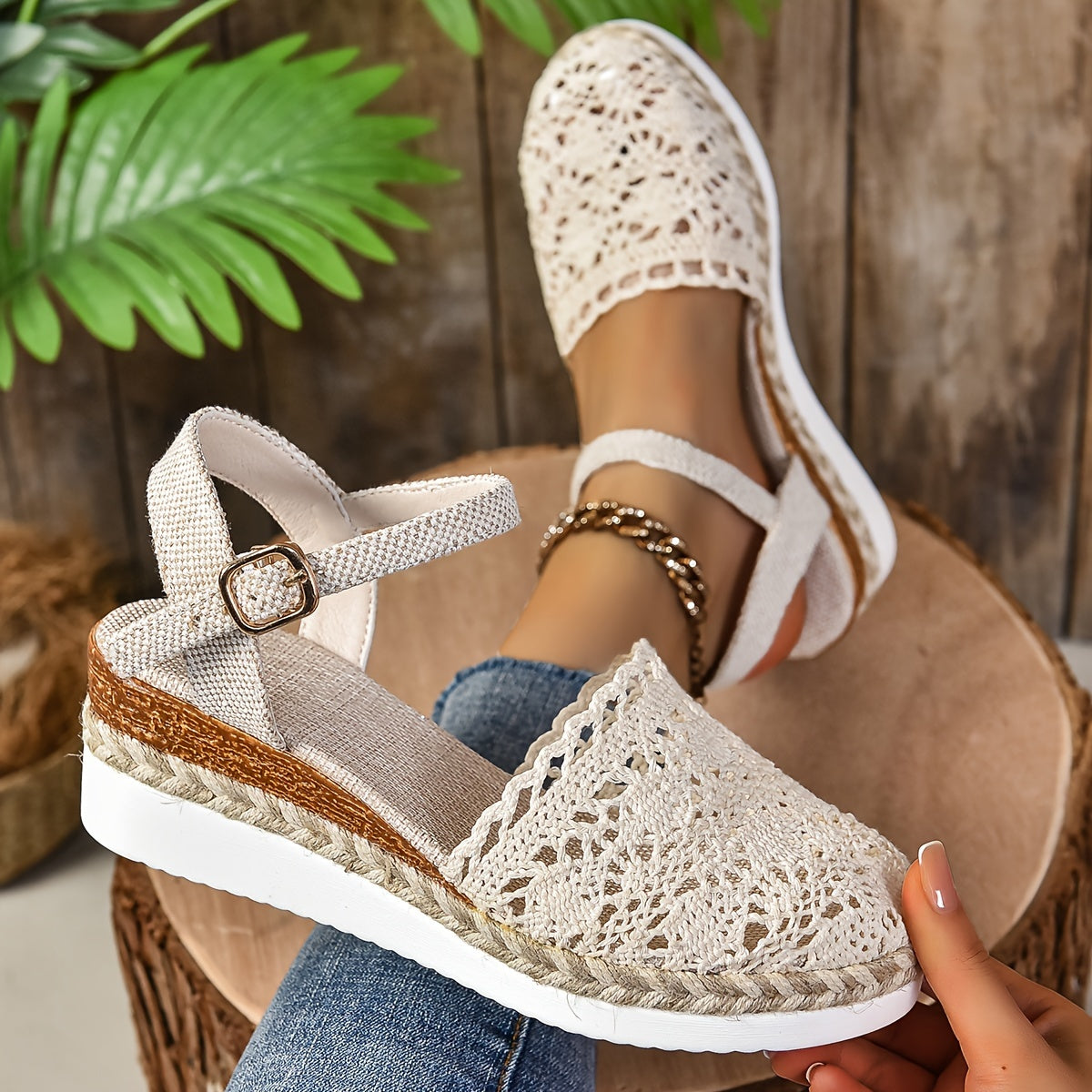 Lila | Crochet Flatform Sandals with Ankle Strap