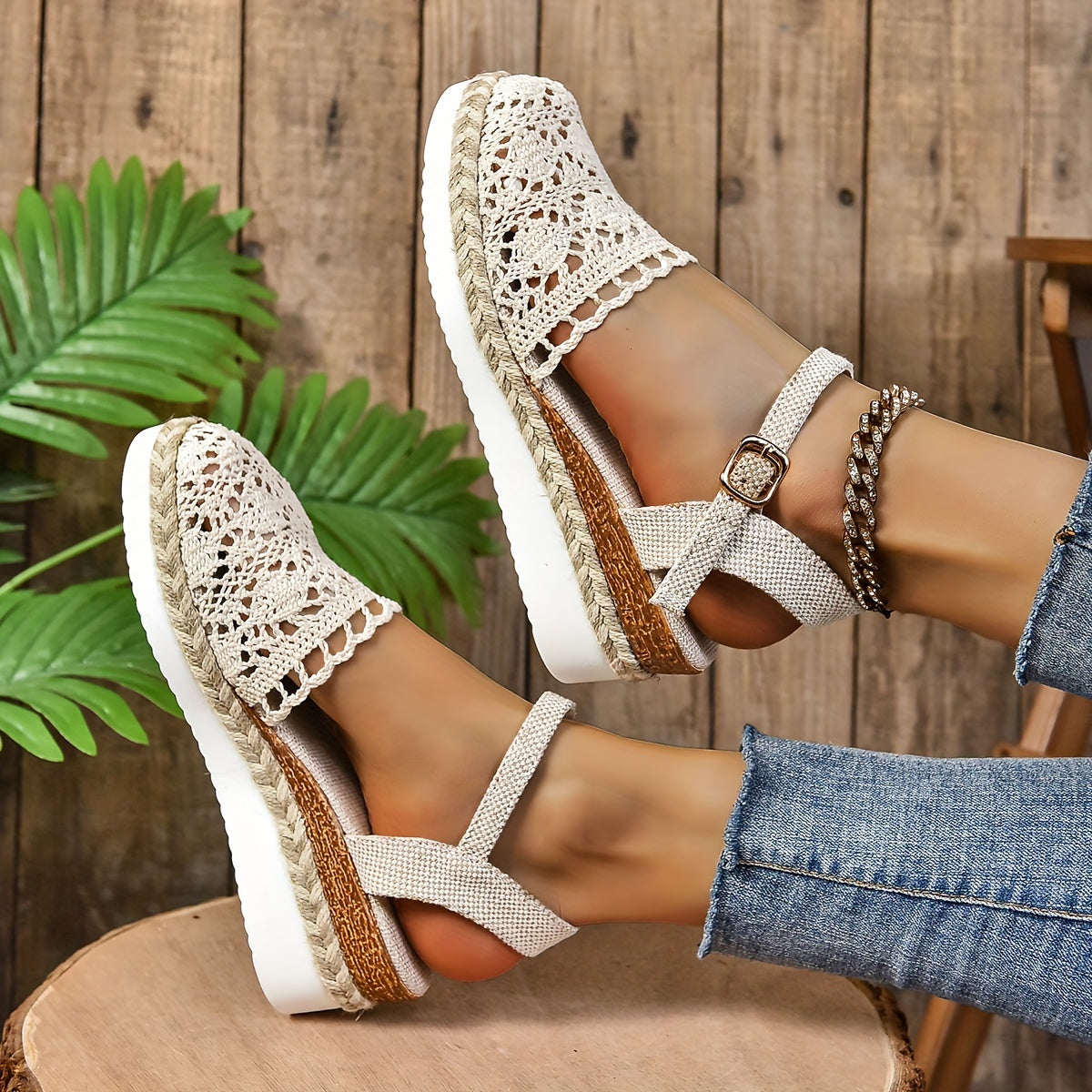 Lila | Crochet Flatform Sandals with Ankle Strap