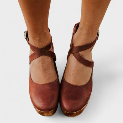 Lena | Cross-Strap Platform Block Heels