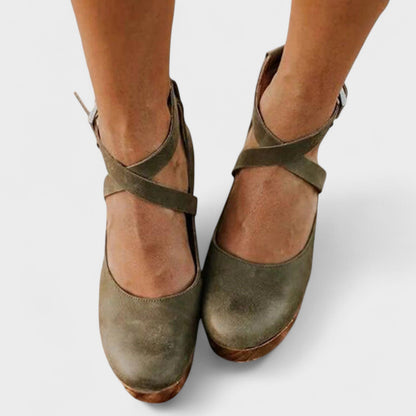 Lena | Cross-Strap Platform Block Heels