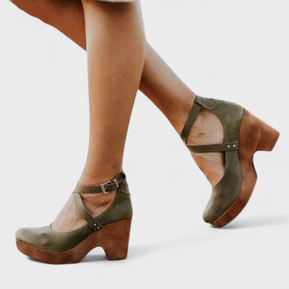Lena | Cross-Strap Platform Block Heels