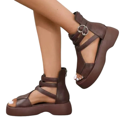 Lena | Chic Cross-Strap Platform Sandals with Buckle and Zipper