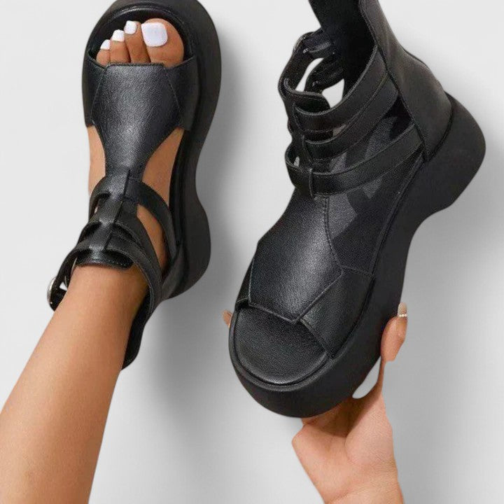 Lena | Chic Cross-Strap Platform Sandals with Buckle and Zipper