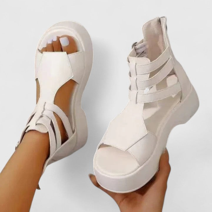 Lena | Chic Cross-Strap Platform Sandals with Buckle and Zipper