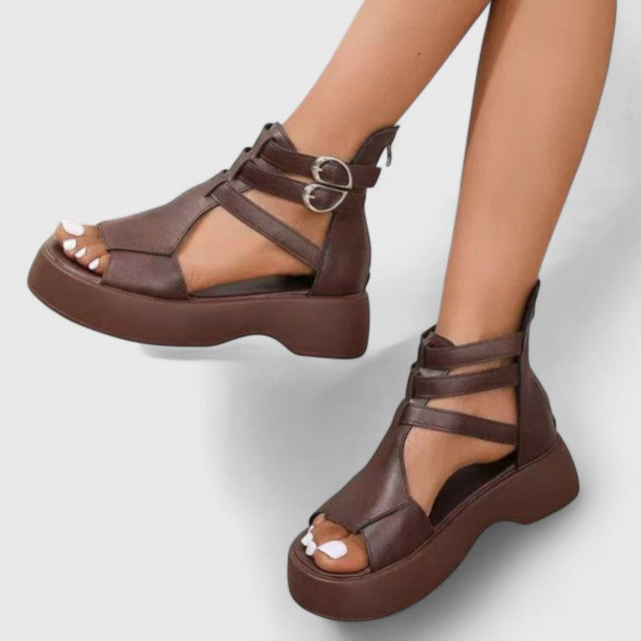 Lena | Chic Cross-Strap Platform Sandals with Buckle and Zipper
