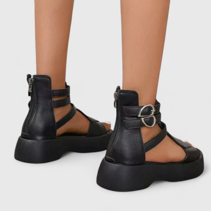 Lena | Chic Cross-Strap Platform Sandals with Buckle and Zipper