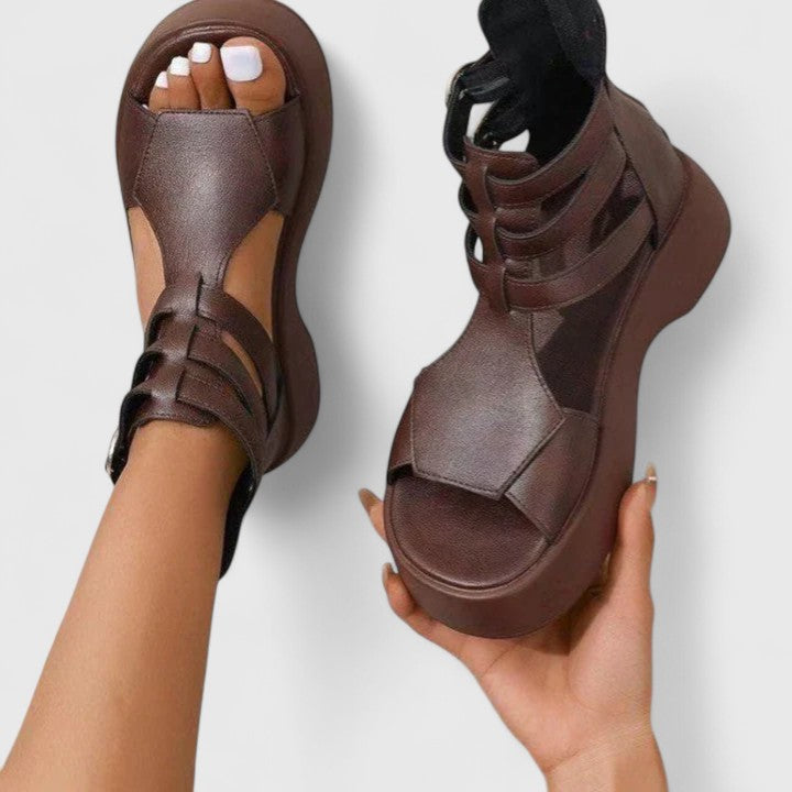 Lena | Chic Cross-Strap Platform Sandals with Buckle and Zipper