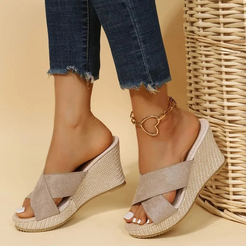 Lila | Chic Cross-Strap Wedge Sandals