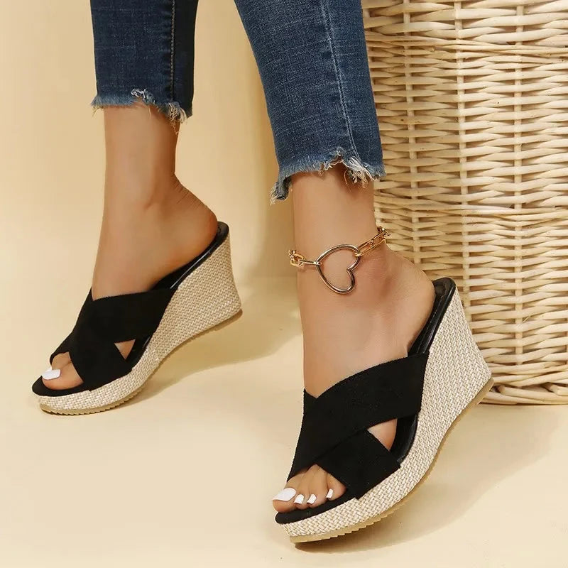 Lila | Chic Cross-Strap Wedge Sandals