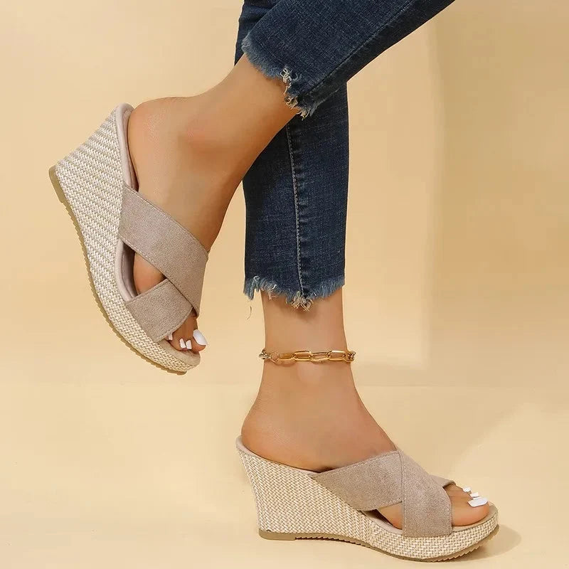 Lila | Chic Cross-Strap Wedge Sandals