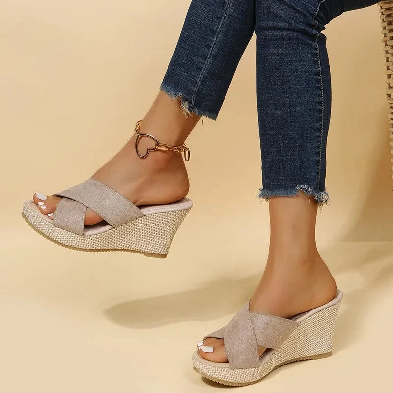 Lila | Chic Cross-Strap Wedge Sandals