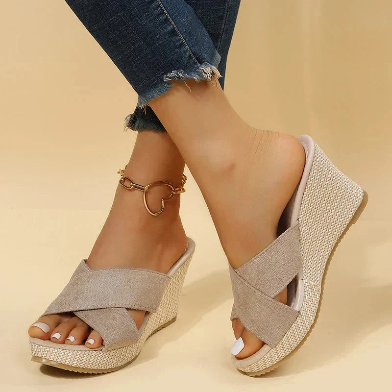 Lila | Chic Cross-Strap Wedge Sandals