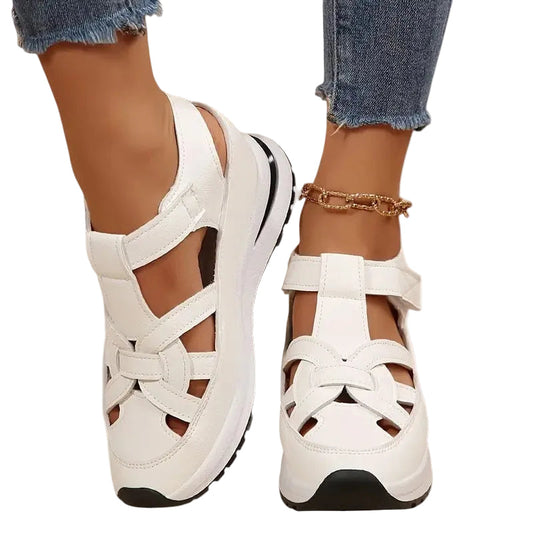 Lena | Cutout Closed-Toe Platform Sandals with Velcro Strap