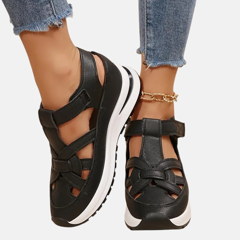 Lena | Cutout Closed-Toe Platform Sandals with Velcro Strap