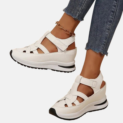 Lena | Cutout Closed-Toe Platform Sandals with Velcro Strap