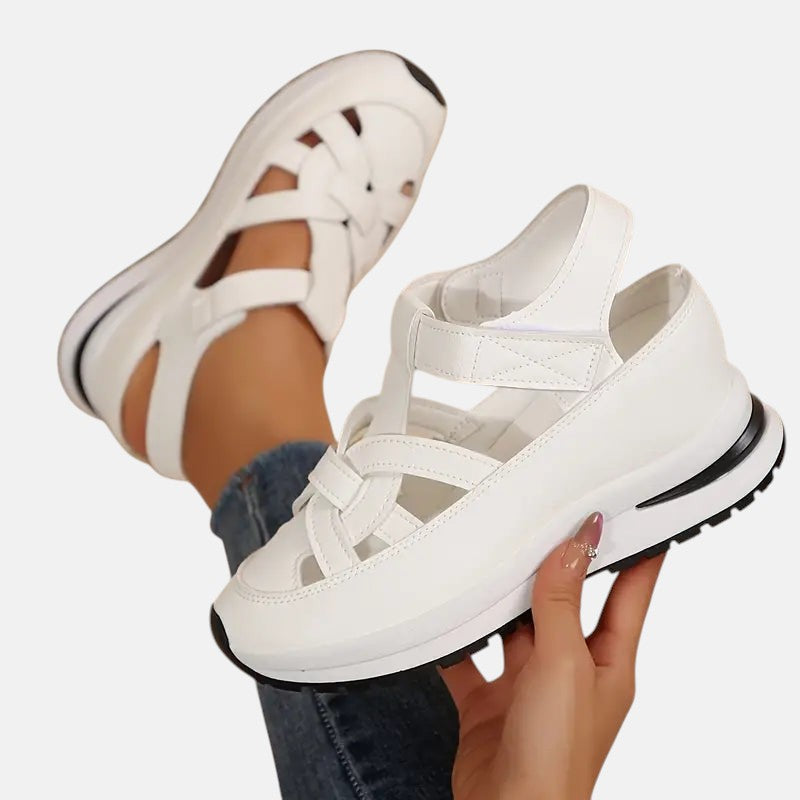 Lena | Cutout Closed-Toe Platform Sandals with Velcro Strap