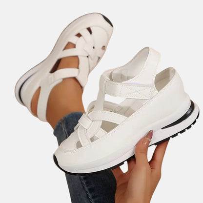 Lena | Cutout Closed-Toe Platform Sandals with Velcro Strap