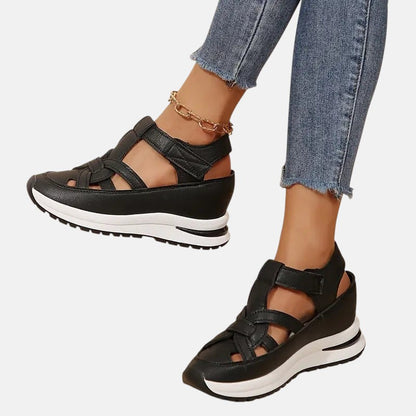 Lena | Cutout Closed-Toe Platform Sandals with Velcro Strap