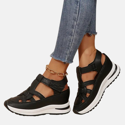 Lena | Cutout Closed-Toe Platform Sandals with Velcro Strap