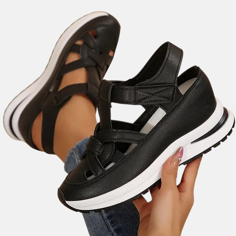 Lena | Cutout Closed-Toe Platform Sandals with Velcro Strap