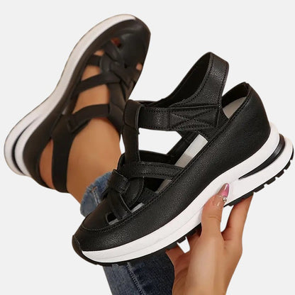 Lena | Cutout Closed-Toe Platform Sandals with Velcro Strap