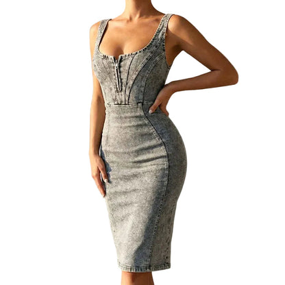 Lena | Chic Denim Bodycon Midi Dress