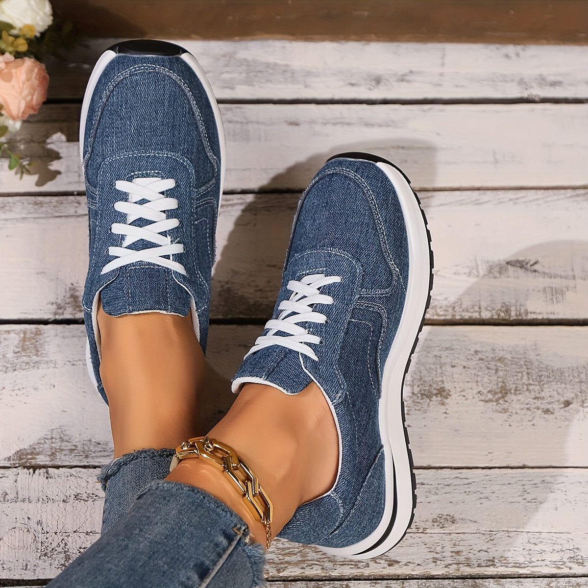 Luna | Denim Lace-Up Sneakers