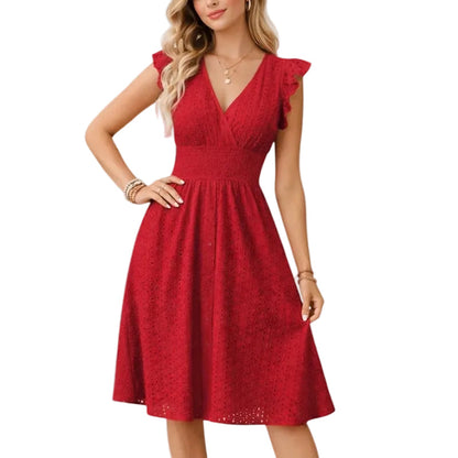 Juliet | Eyelet V-Neck Flared Midi Dress