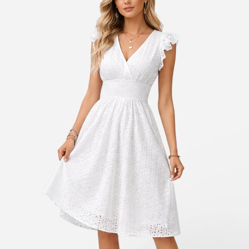 Juliet | Eyelet V-Neck Flared Midi Dress