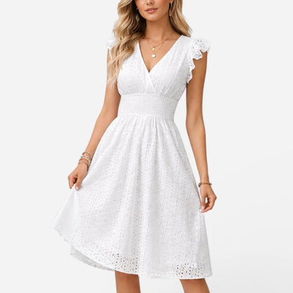 Juliet | Eyelet V-Neck Flared Midi Dress