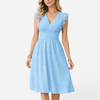 Juliet | Eyelet V-Neck Flared Midi Dress