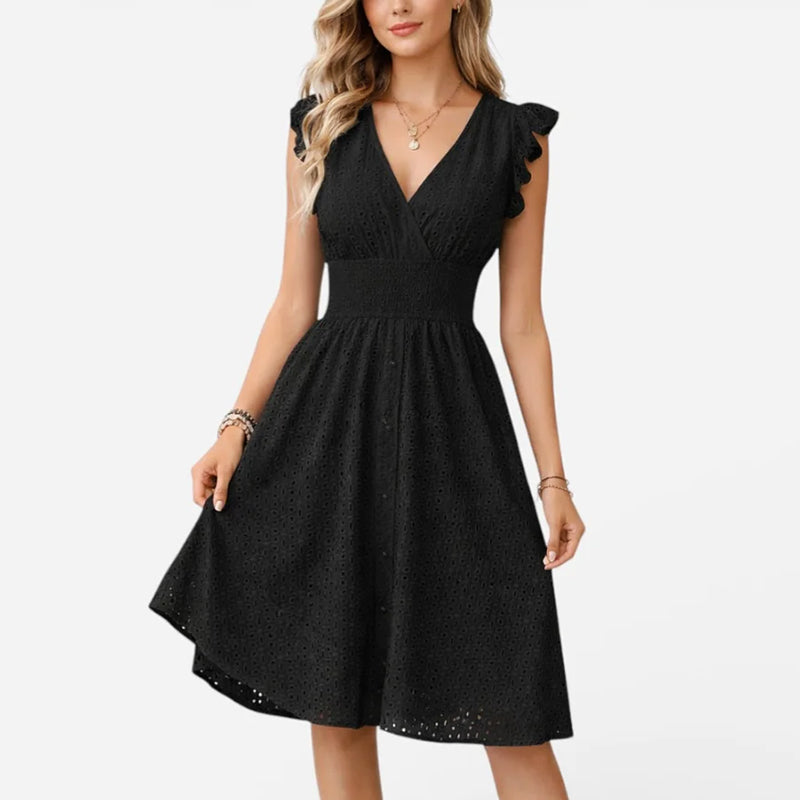 Juliet | Eyelet V-Neck Flared Midi Dress