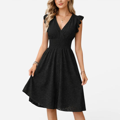 Juliet | Eyelet V-Neck Flared Midi Dress