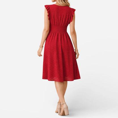 Juliet | Eyelet V-Neck Flared Midi Dress
