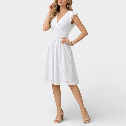 Juliet | Eyelet V-Neck Flared Midi Dress