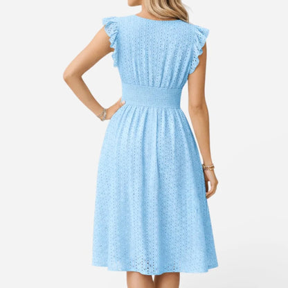 Juliet | Eyelet V-Neck Flared Midi Dress