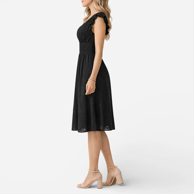 Juliet | Eyelet V-Neck Flared Midi Dress