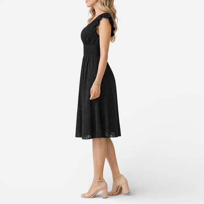 Juliet | Eyelet V-Neck Flared Midi Dress