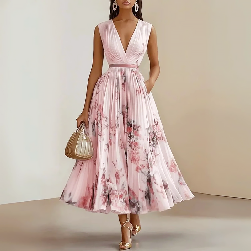 Lila | Floral Pleated A-Line Midi Dress
