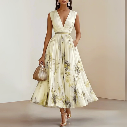 Lila | Floral Pleated A-Line Midi Dress