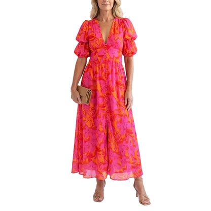 Lila | Floral Puff Sleeve Midi Dress