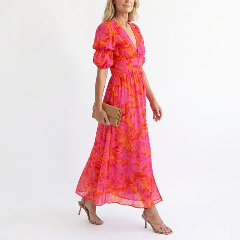 Lila | Floral Puff Sleeve Midi Dress